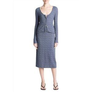 Vince Blue Smocked Cotton-Blend Stretch Midi Skirt Size Small